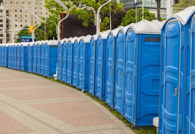 Seasonal porta potty units set up at a Danville, Illinois venue